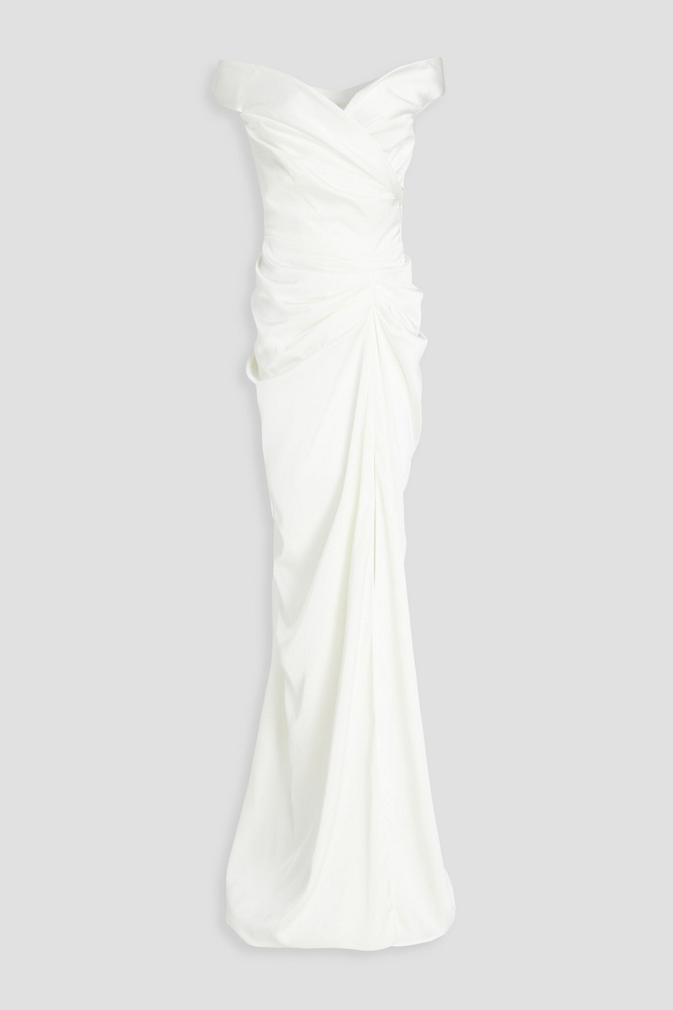 Rhea Costa Athena Schulterfreie Robe Aus Satin Mit Drapierung In Elfenbein