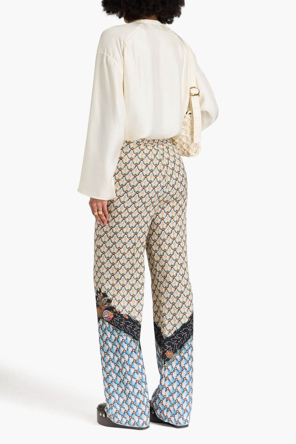 Etro Printed Crepe De Chine Wide-leg Pants In Ecru