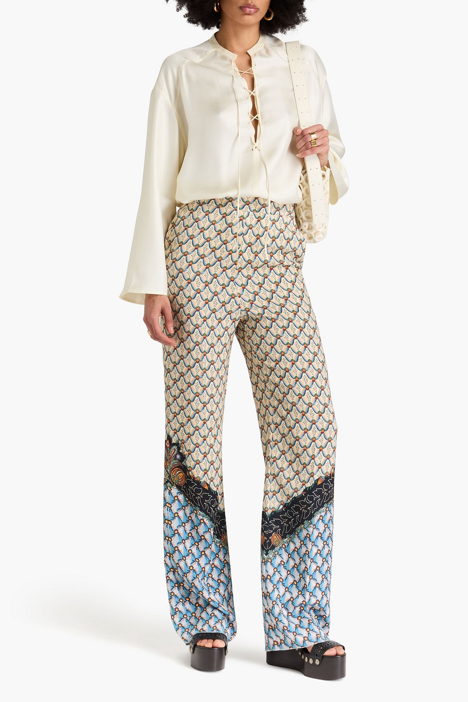 Etro Printed Crepe De Chine Wide-leg Pants In Ecru