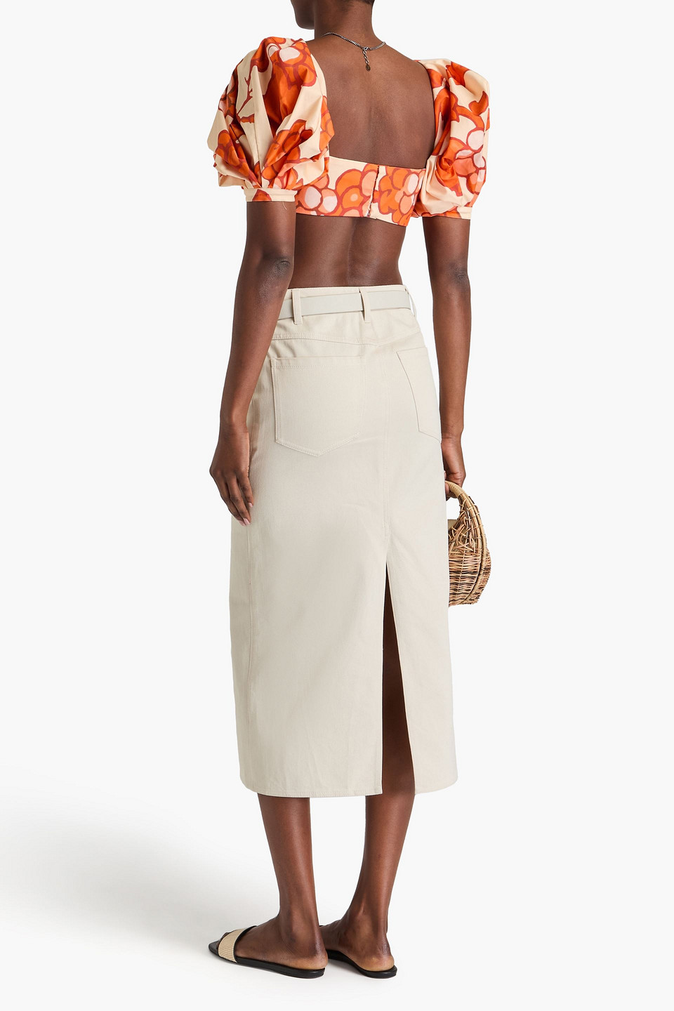 Etro Cropped Floral-print Stretch-cotton Poplin Top In Orange