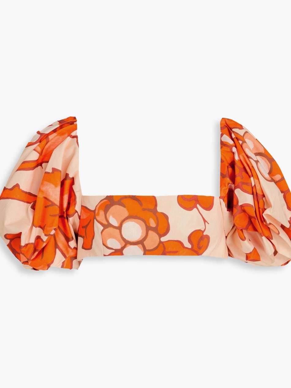 cropped floral-print stretch-cotton poplin top