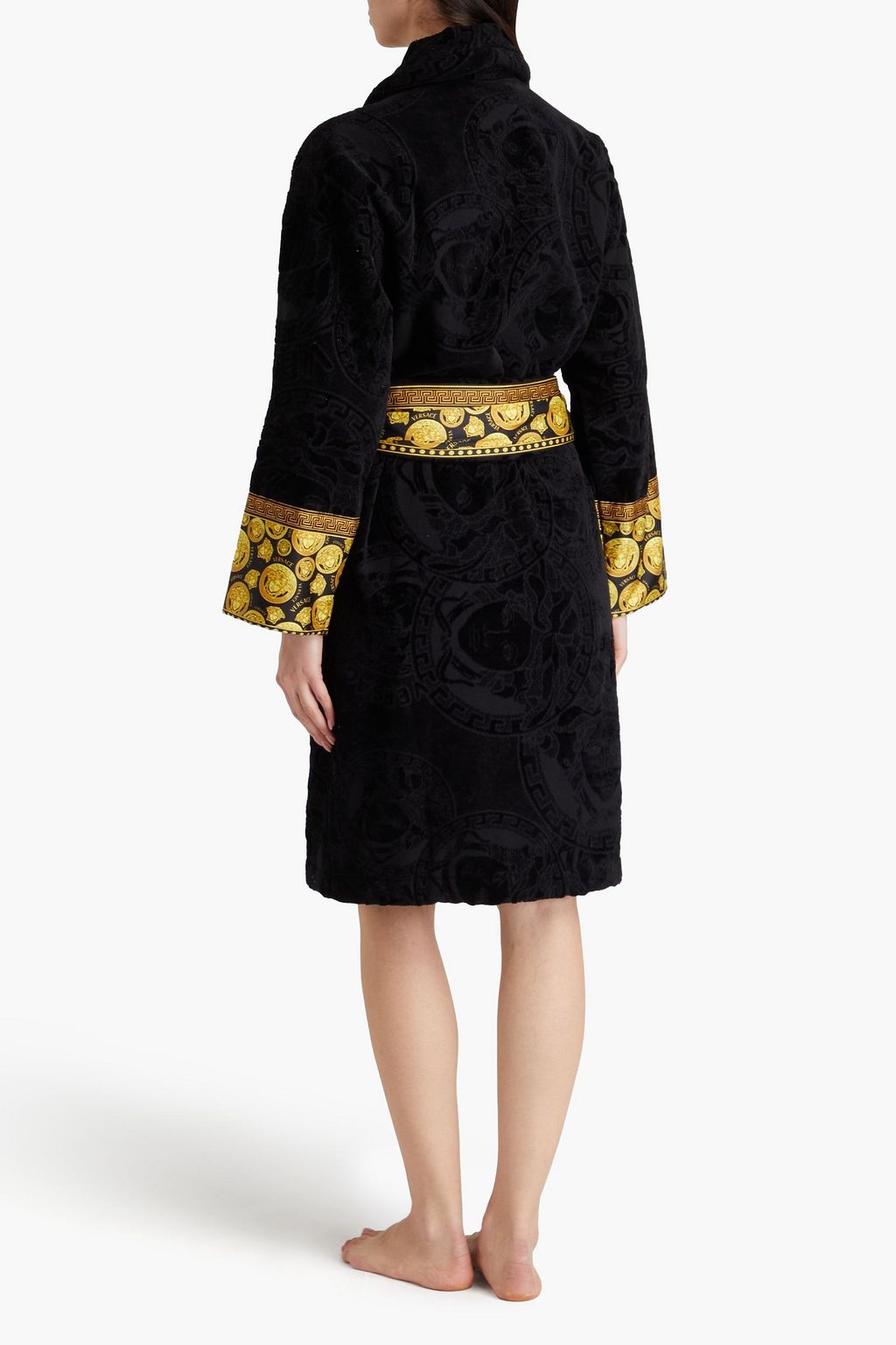 VERSACE Cotton-terry jacquard and sateen robe