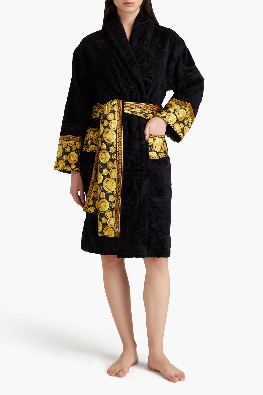 VERSACE Cotton-terry jacquard and sateen robe