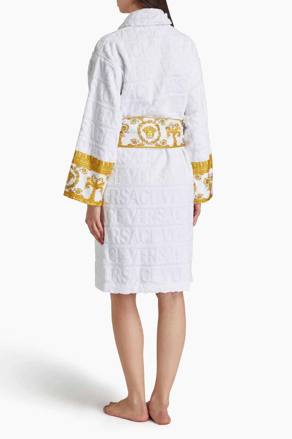 VERSACE Cotton-terry jacquard and sateen robe
