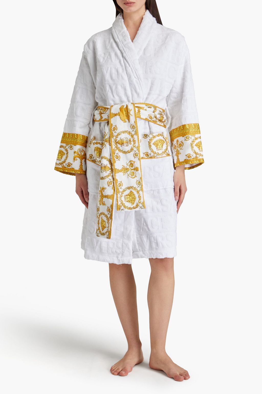 VERSACE Cotton-terry jacquard and sateen robe