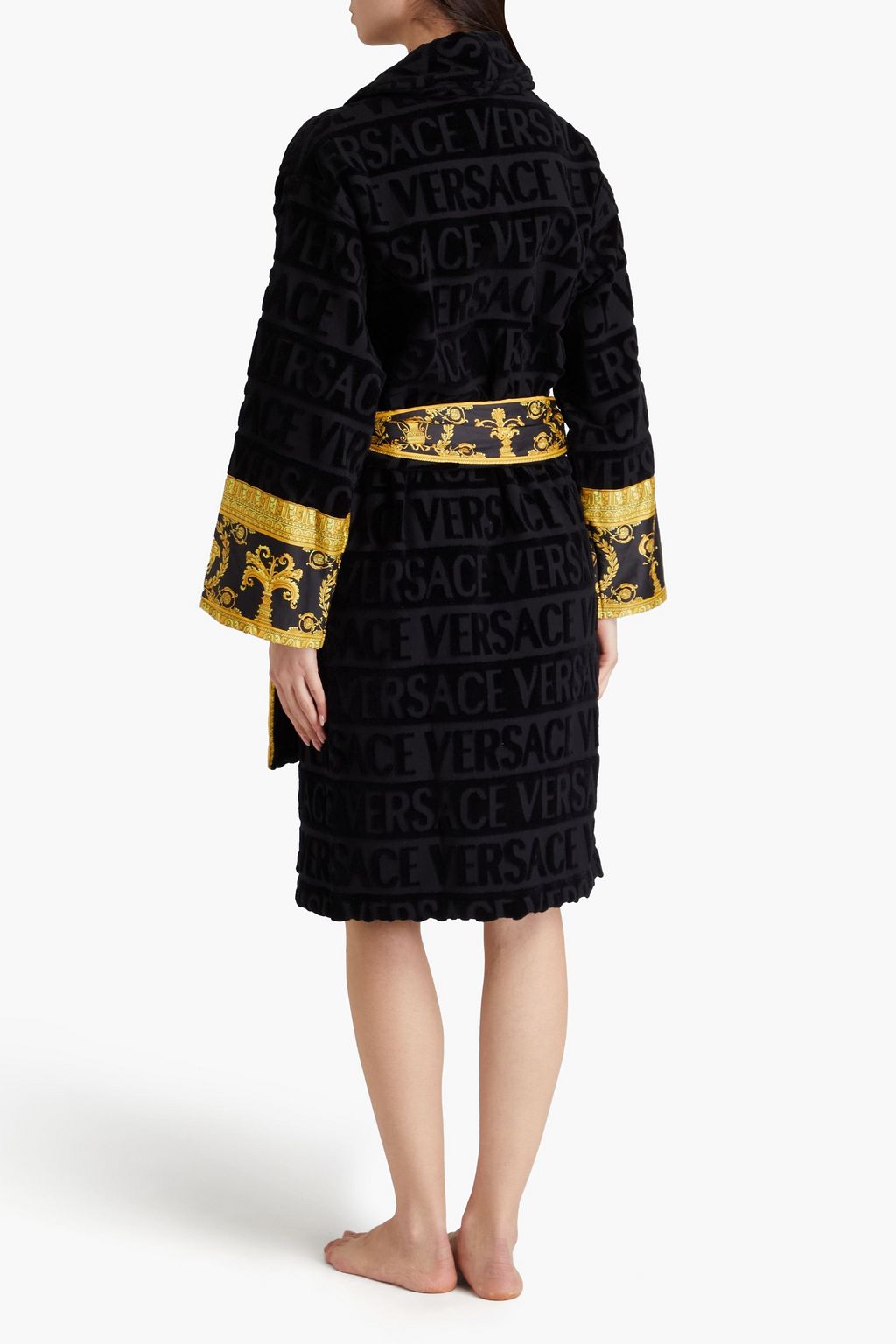 VERSACE Cotton-terry jacquard and sateen robe