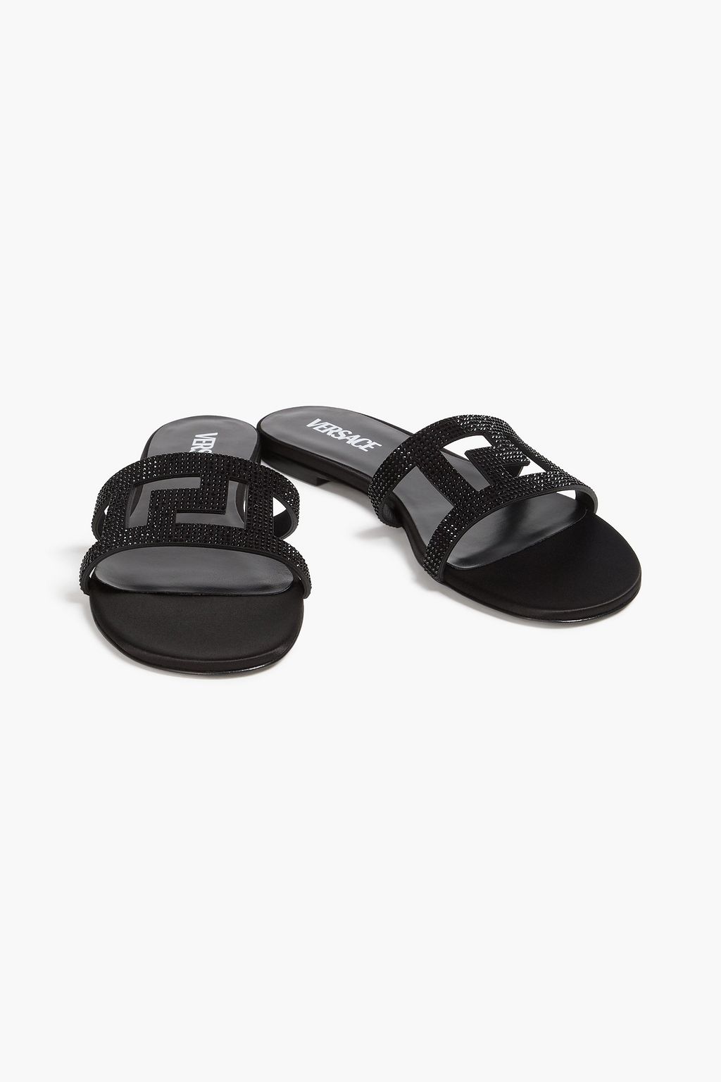VERSACE صندل من الجلد ومزين بالكريستال
