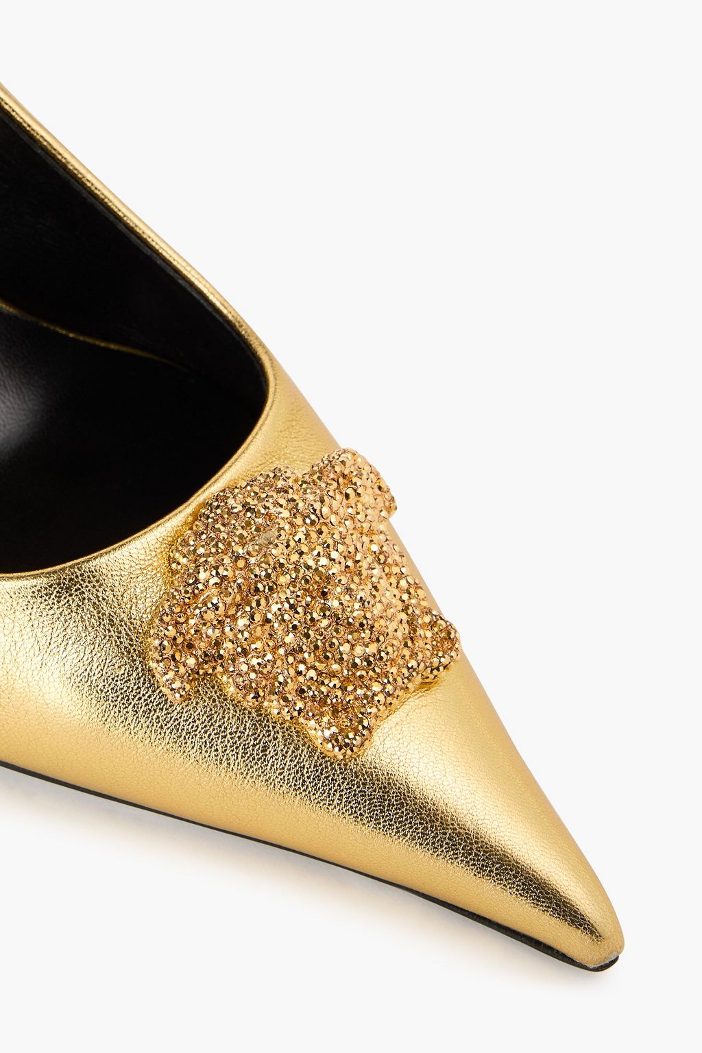 VERSACE Embellished metallic leather slingback pumps
