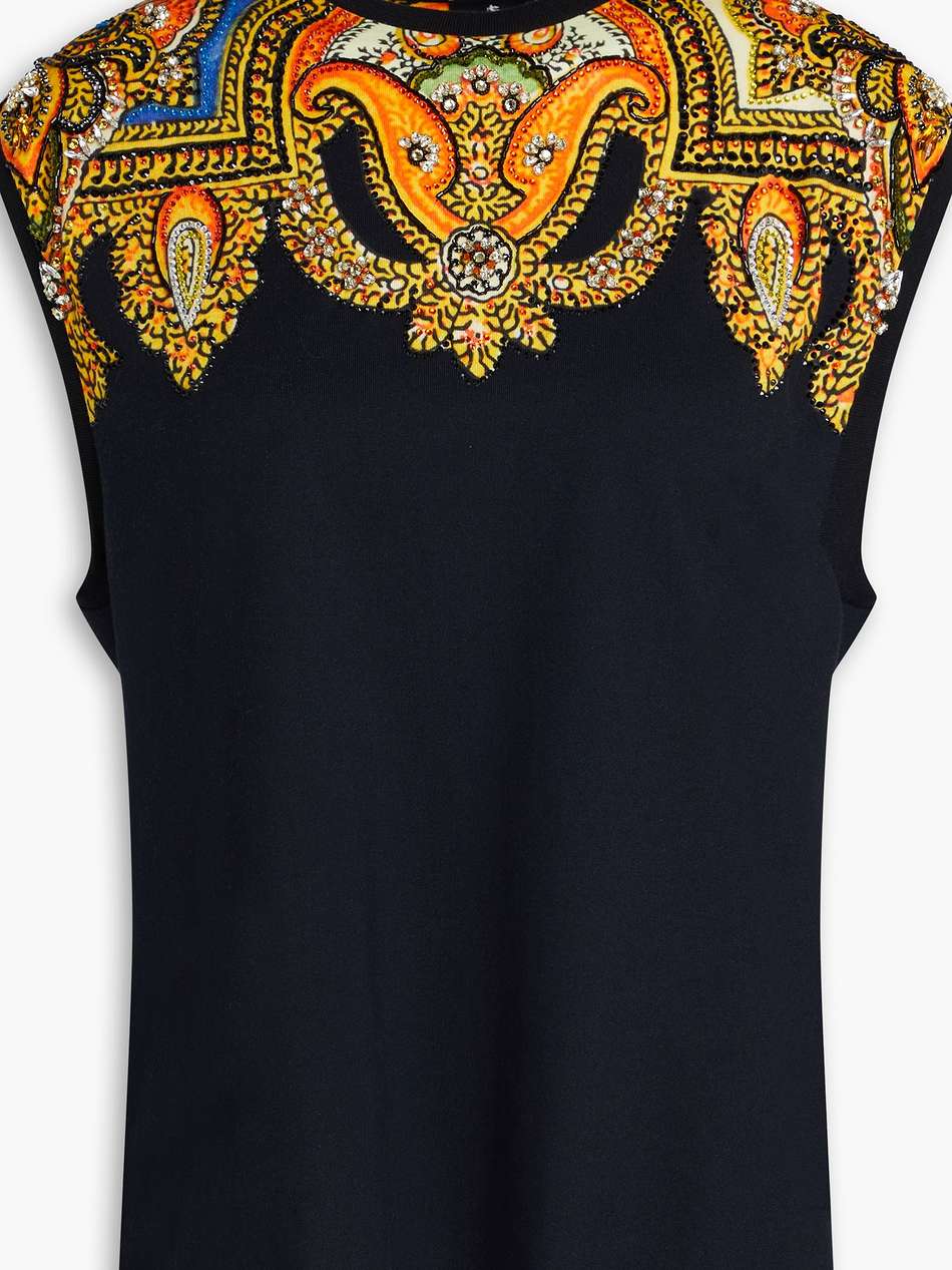 embellished paisley-print cotton-jersey top