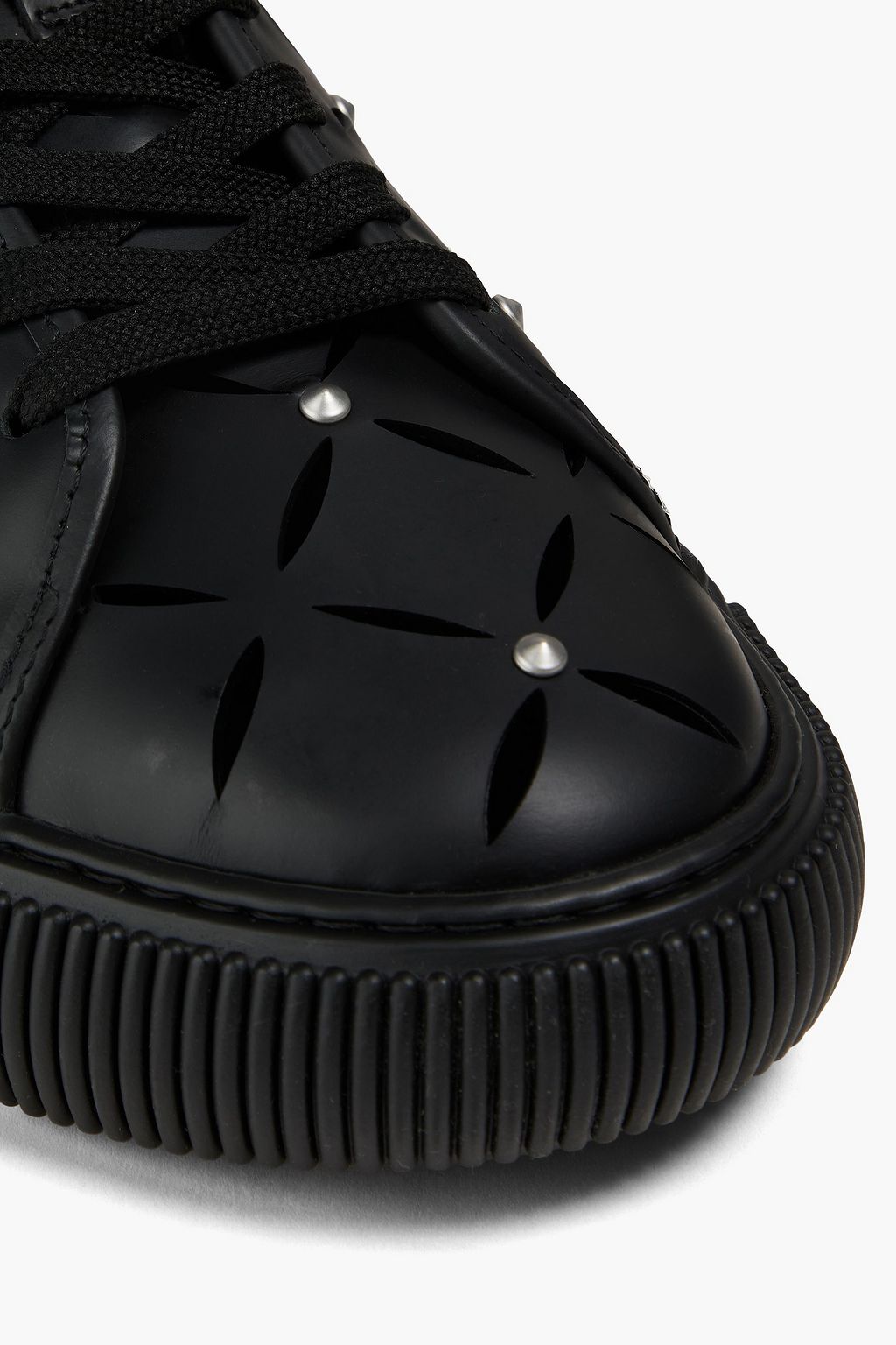 VERSACE La Greca laser-cut studded leather sneakers