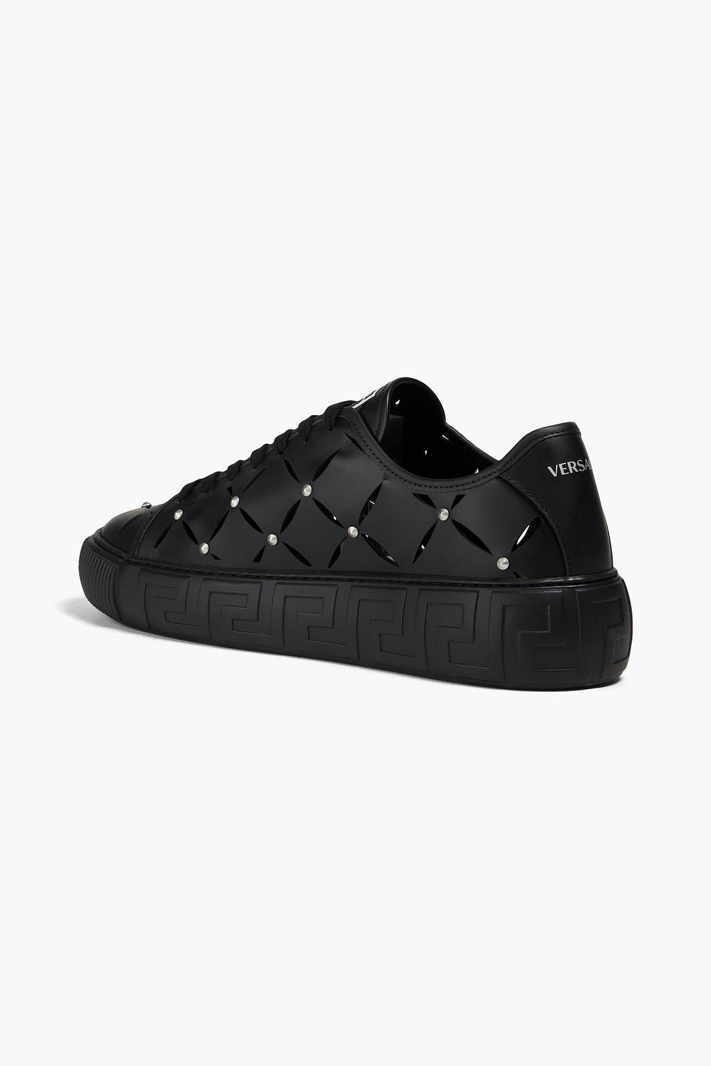 VERSACE La Greca laser-cut studded leather sneakers