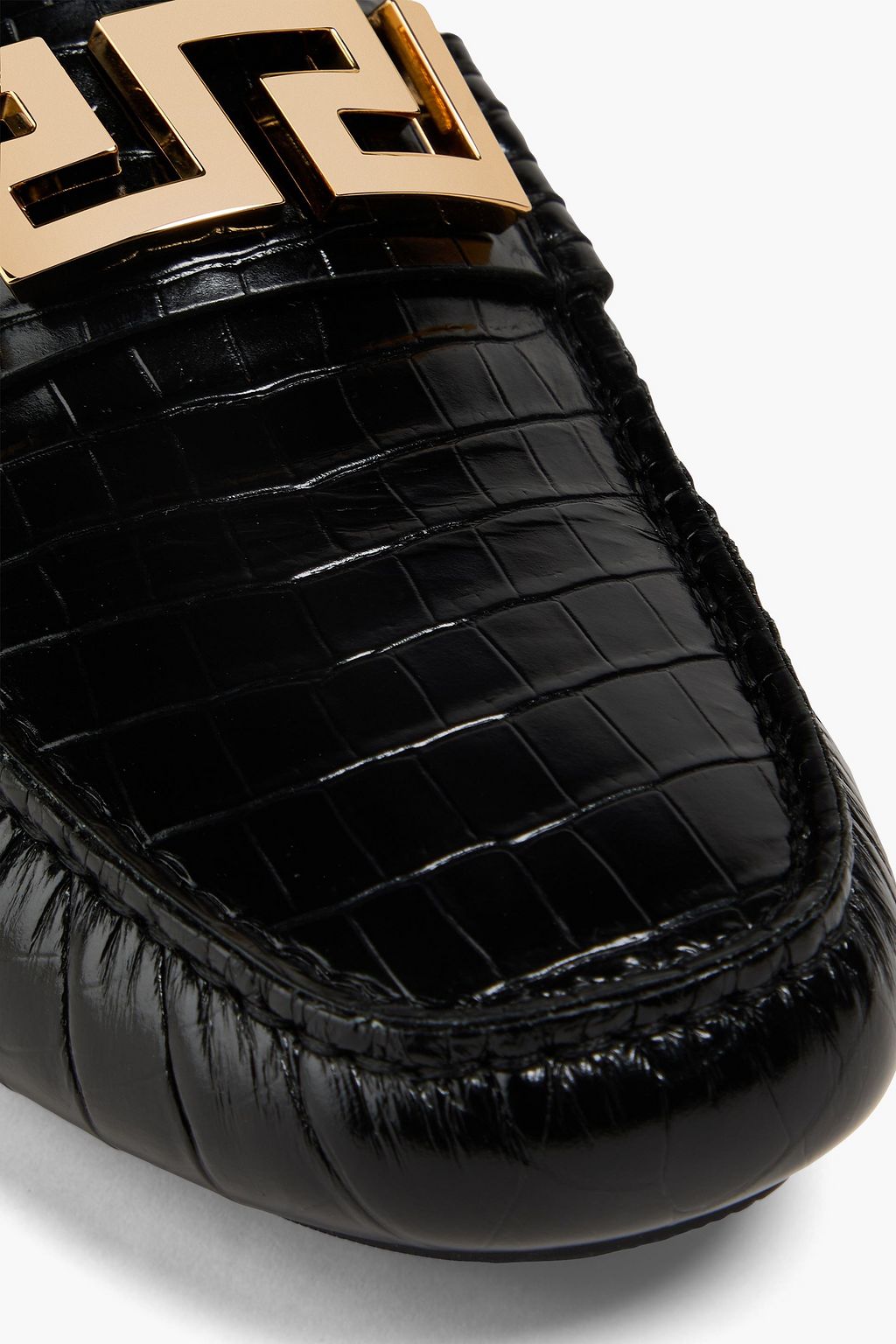 VERSACE Embellished croc-effect leather driving shoes