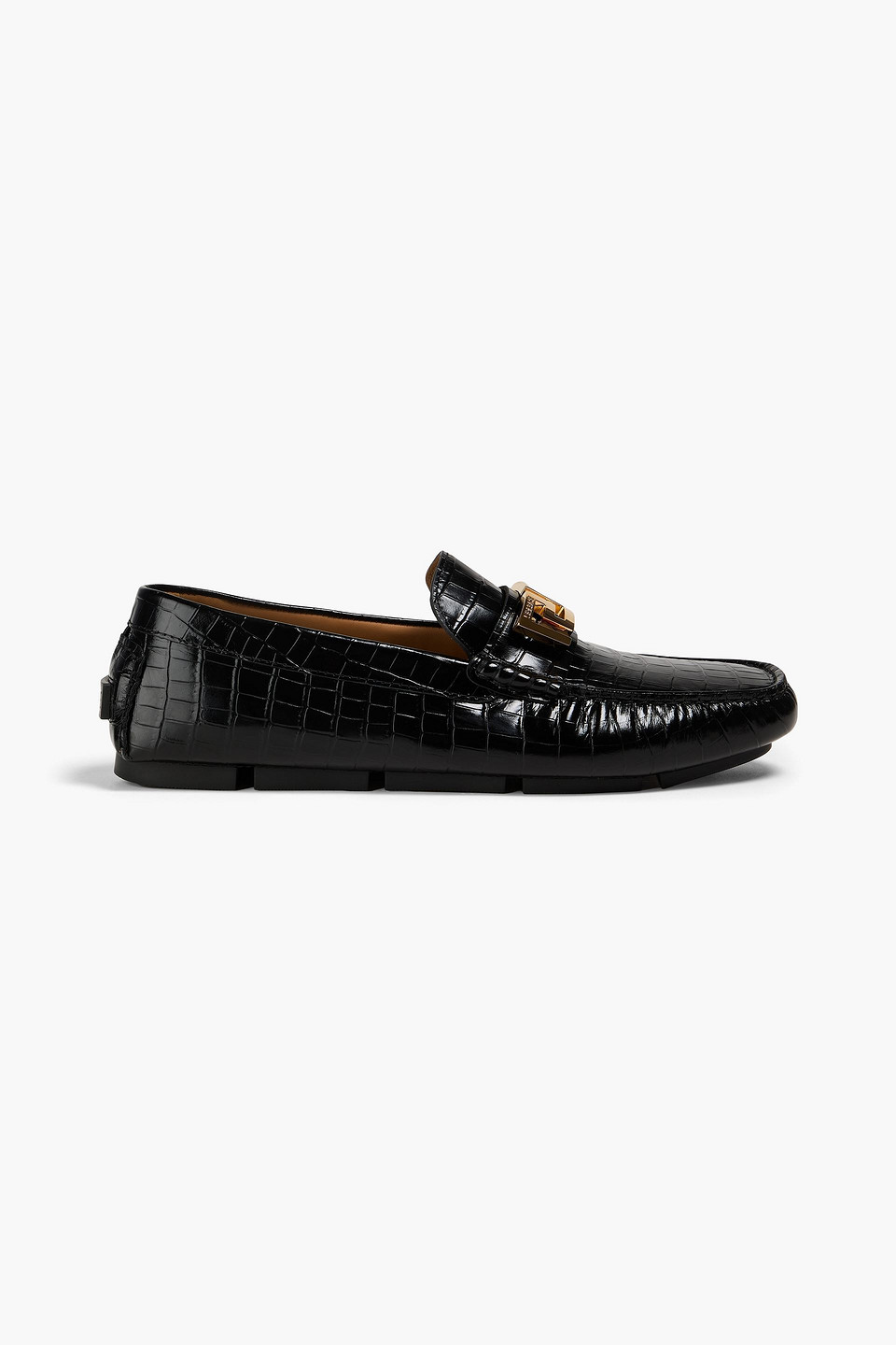 Versace Medusa Crocodile-embossed Leather Loafers In Black