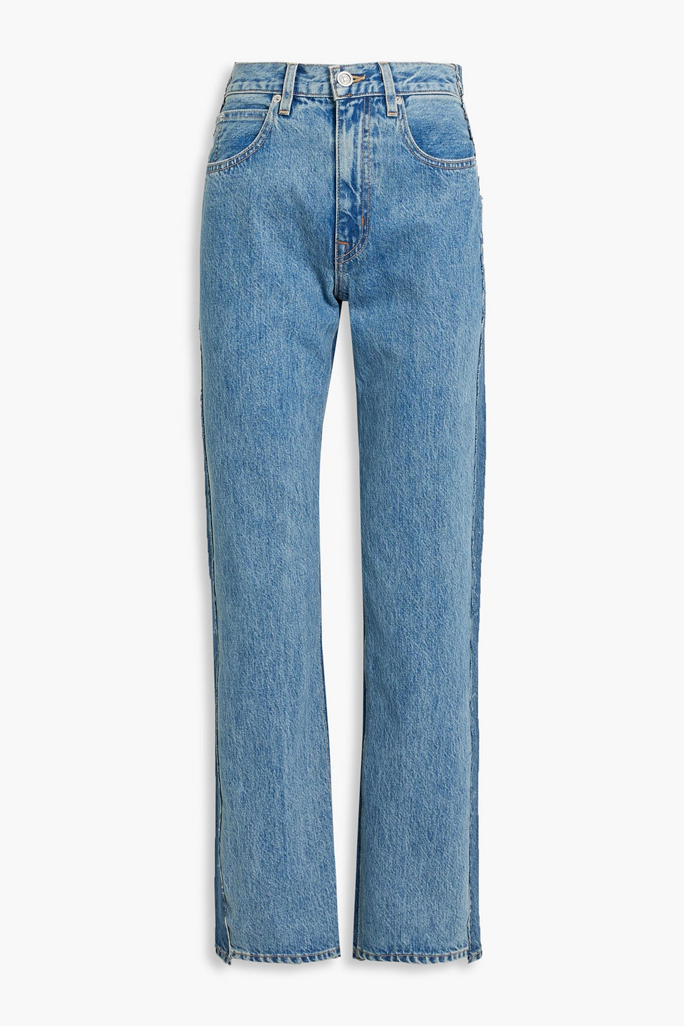 Shop Slvrlake Re-work London Paneled High-rise Straight-leg Jeans In Mid Denim