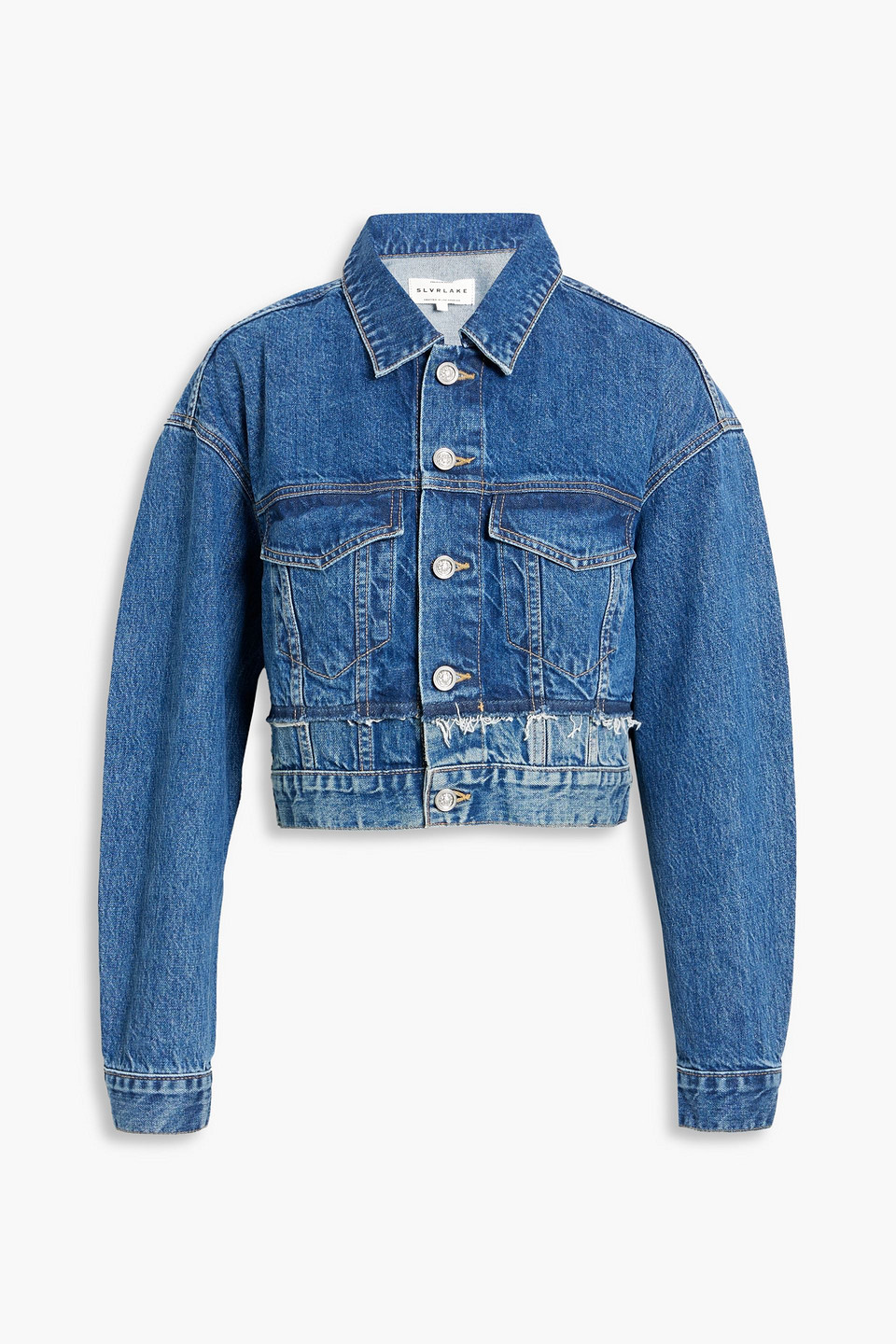 Re-work cropped frayed denim jacket