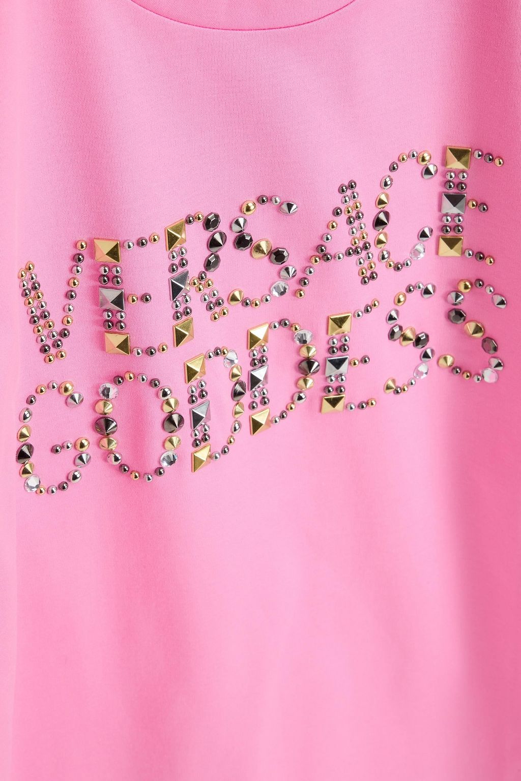 VERSACE تي شيرت من الجيرسي القطني مزيّن بدبابيس معدنية