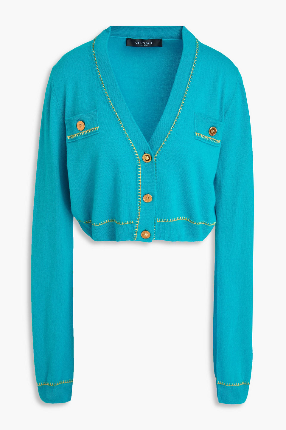 Versace Cropped Cardigan Aus Einer Kaschmirmischung In Neutral