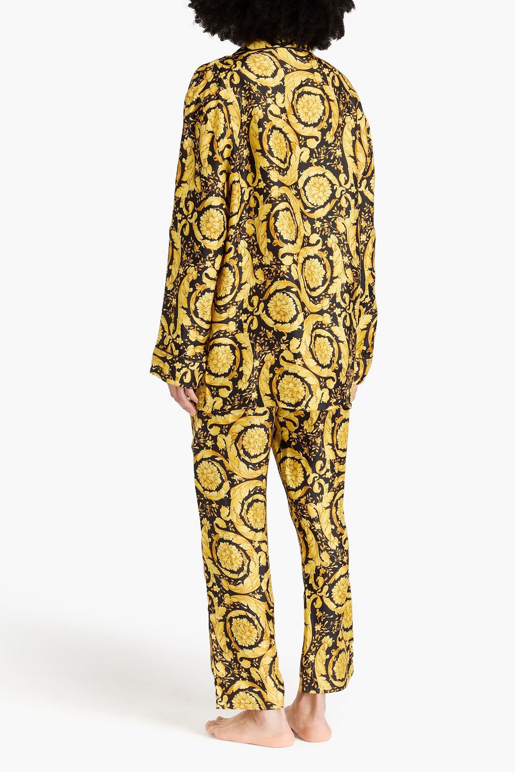 VERSACE بنطال بيجاما من حرير تويل مزين بطبعات