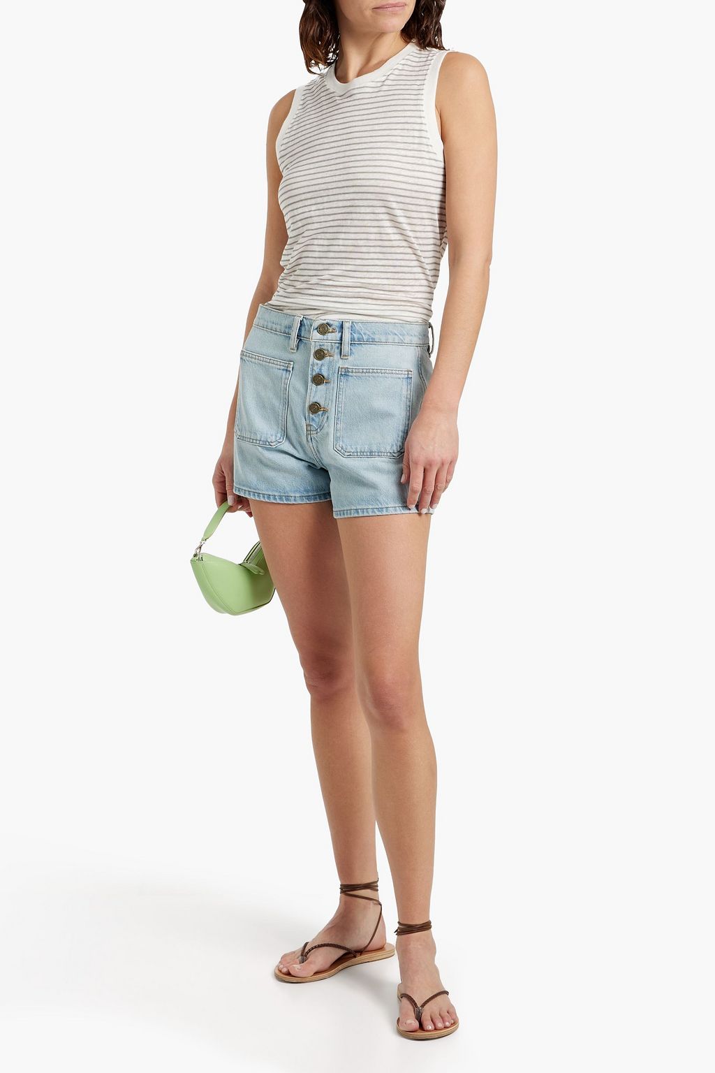 FRAME Striped linen-jersey tank
