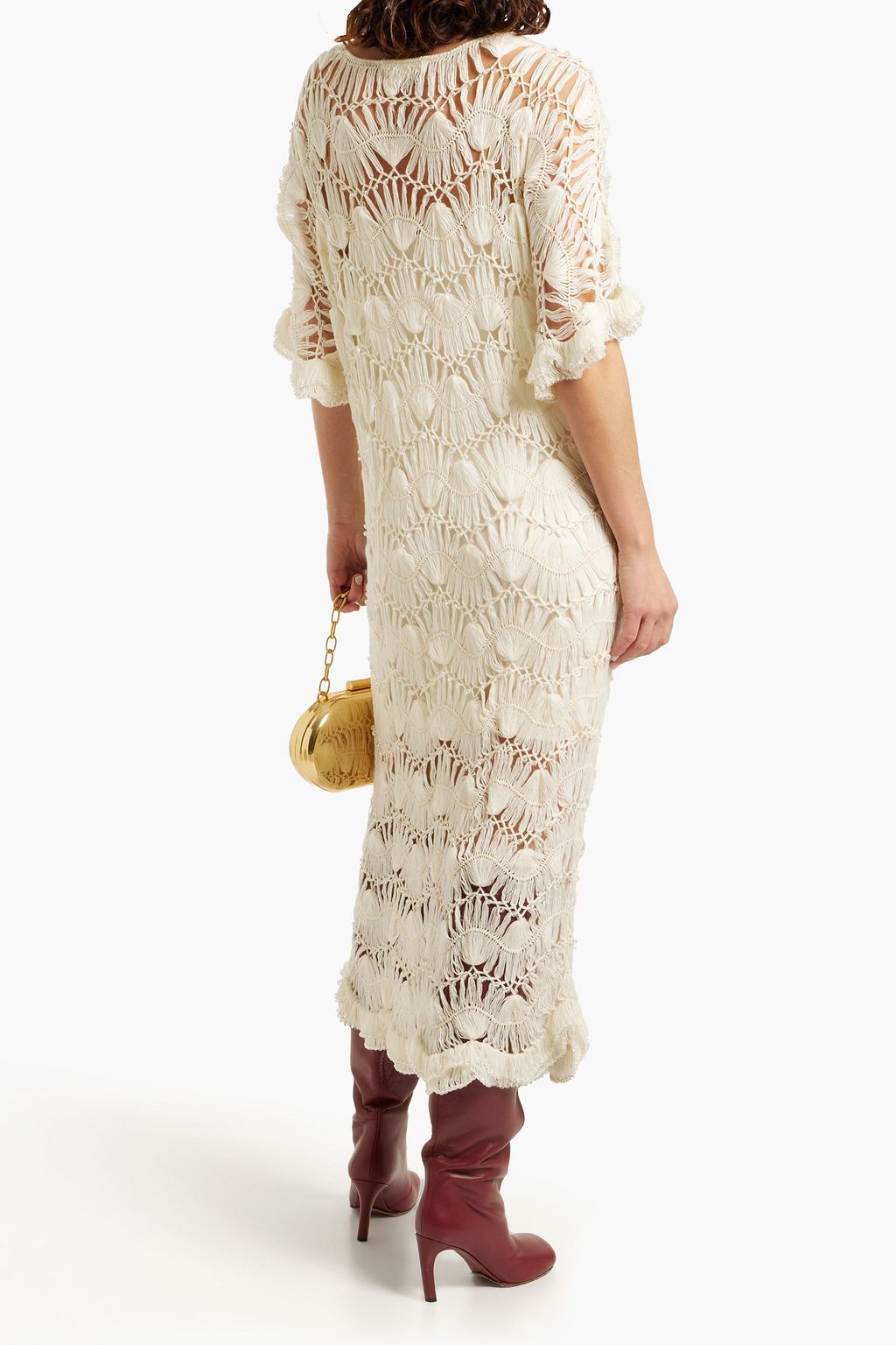 FRAME Bead-embellished crocheted wool-blend midi dress