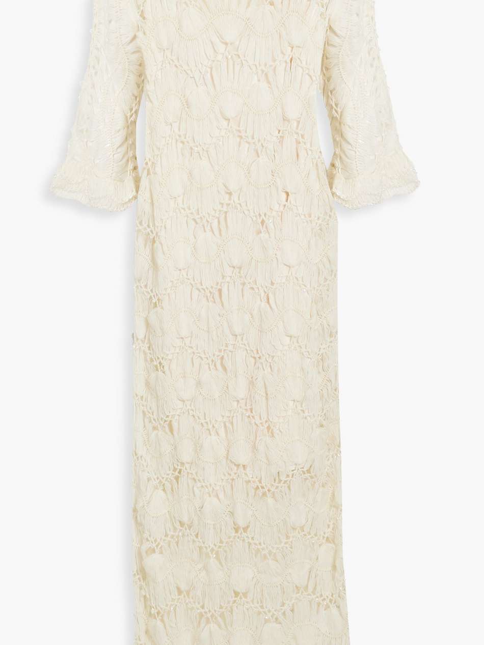 bead-embellished crocheted wool-blend midi dress
