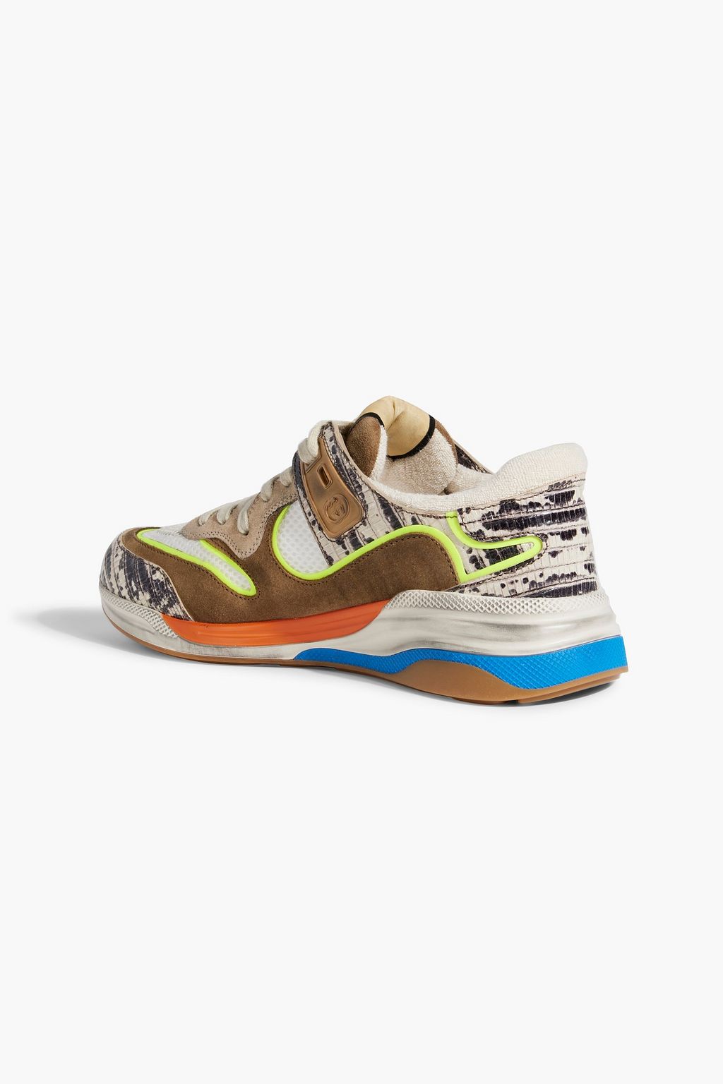 GUCCI Ultrapace snake-effect leather, suede and mesh sneakers