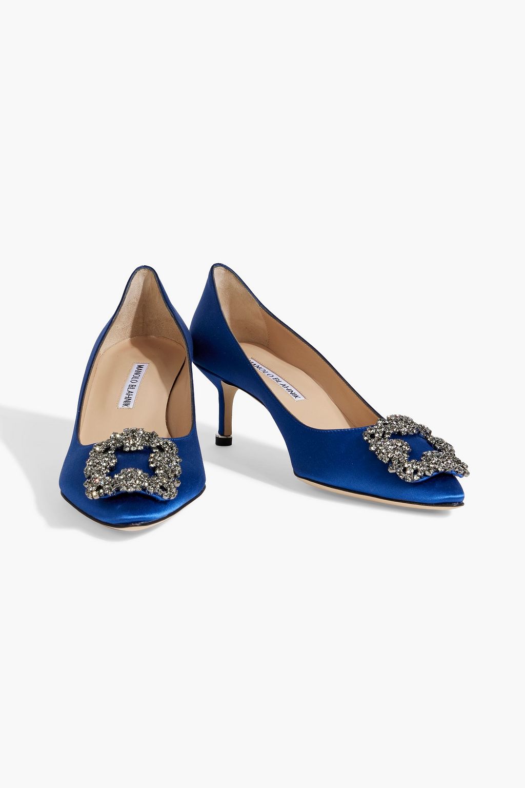 MANOLO BLAHNIK Hangisi 50 crystal-embellished satin pumps