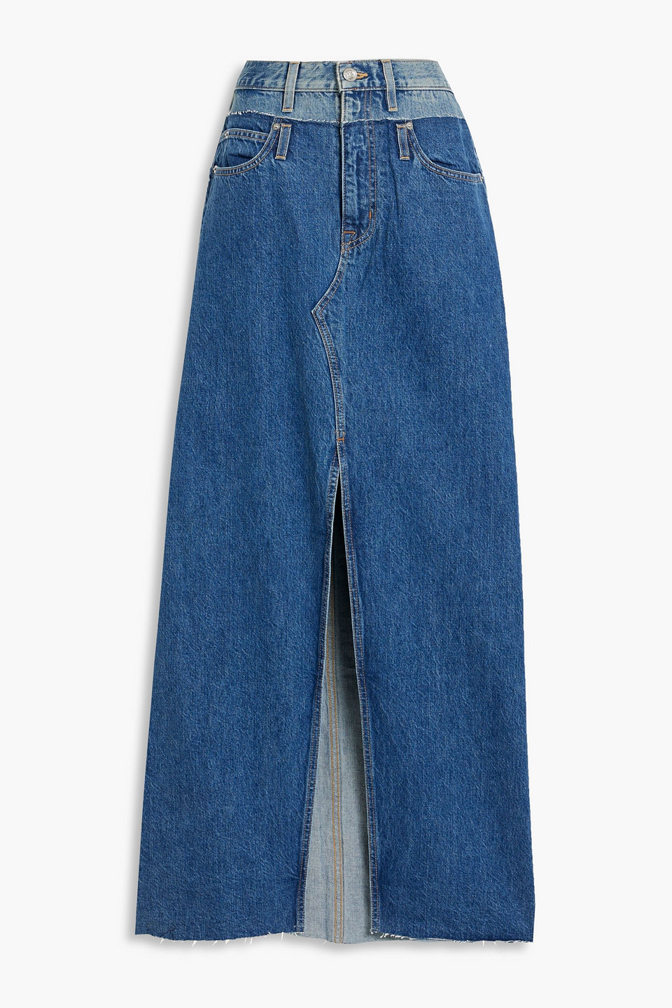 Shop Slvrlake Dallas Paneled Denim Maxi Skirt In Mid Denim