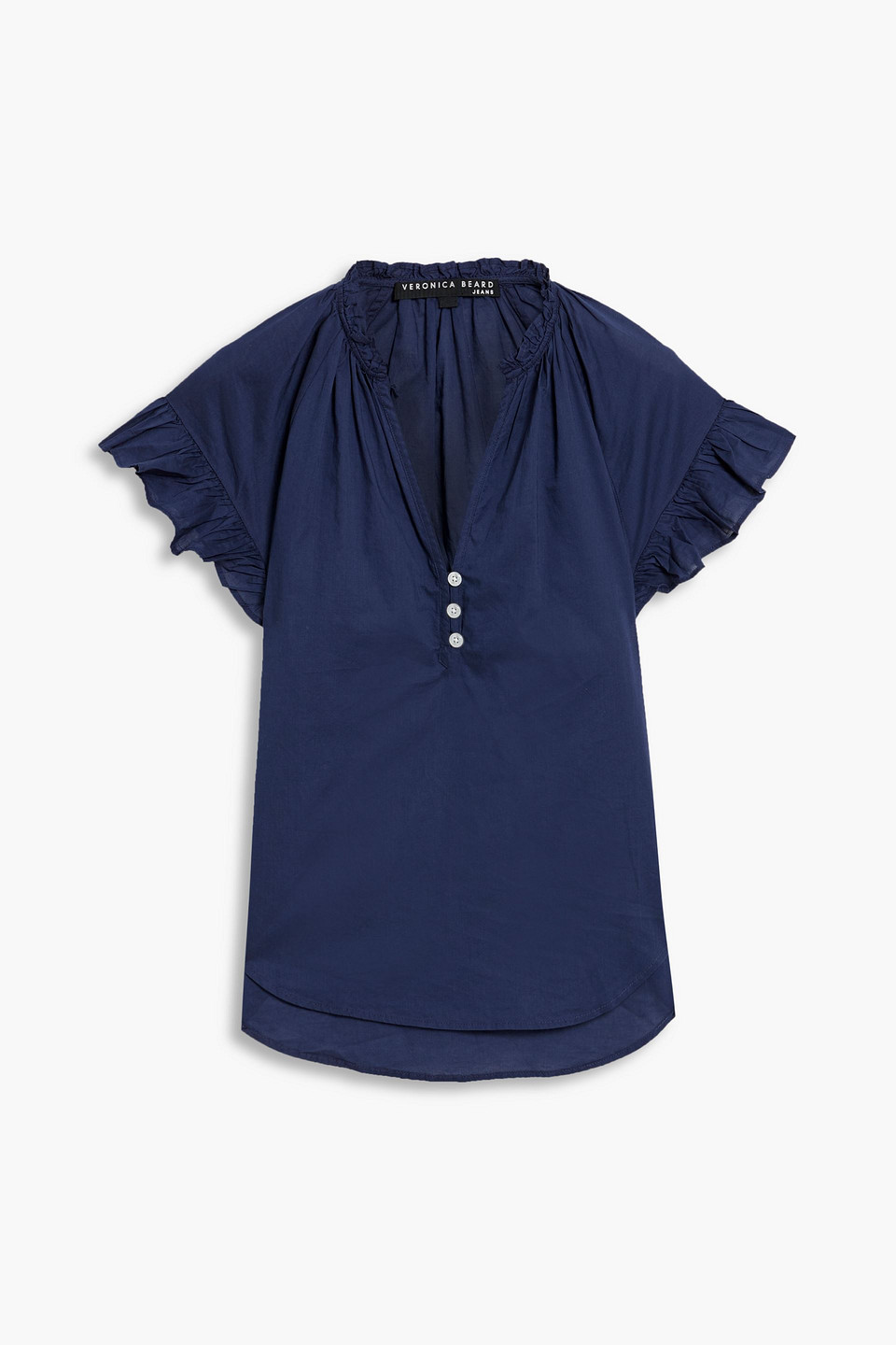 Veronica Beard Ruffled Cotton Top In Navy