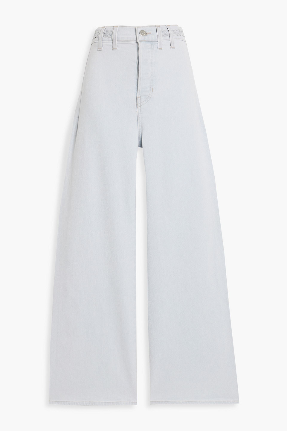 Veronica Beard Grant Braid-trimmed High-rise Wide-leg Jeans In Light Denim