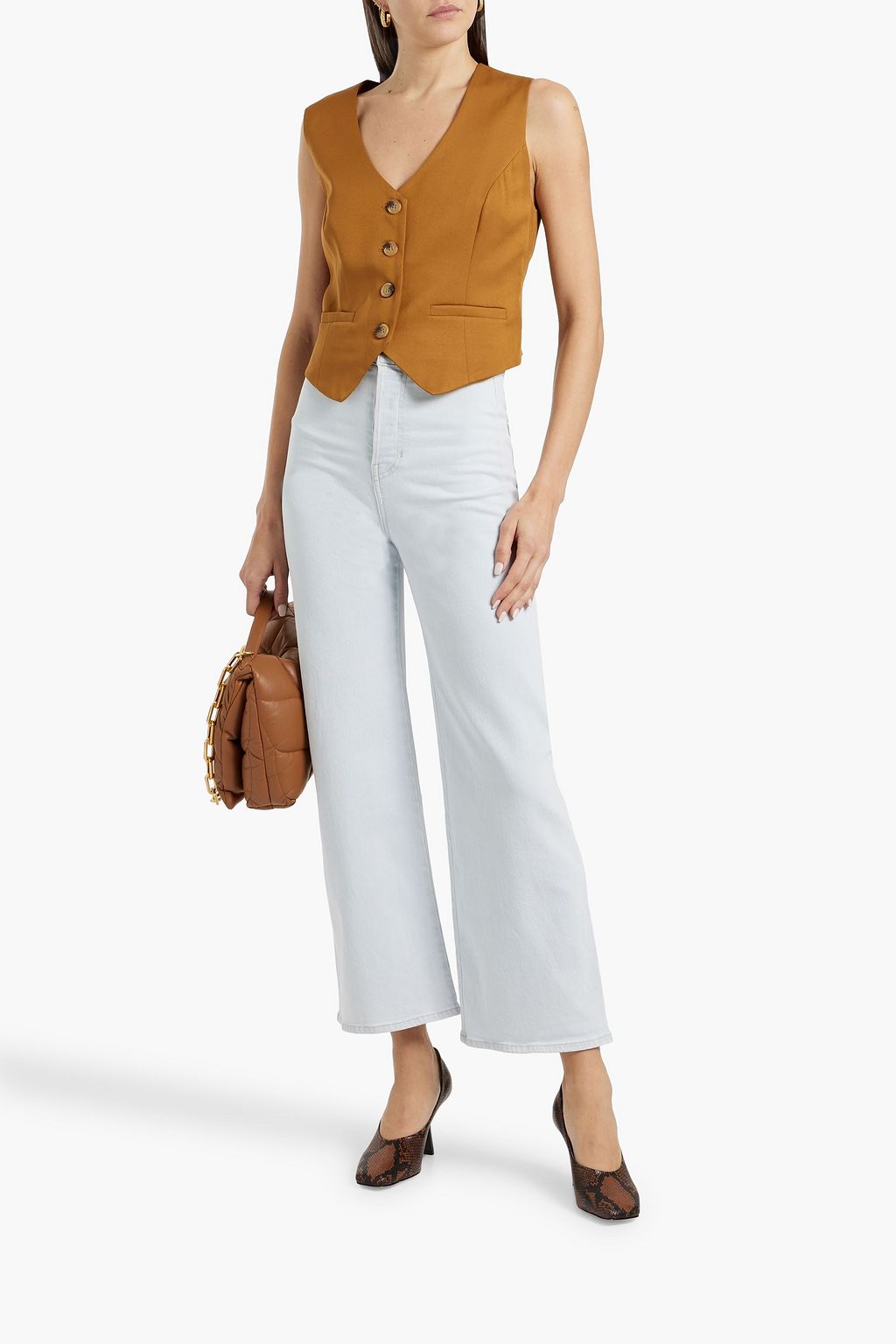 VERONICA BEARD Grant braid-trimmed high-rise wide-leg jeans