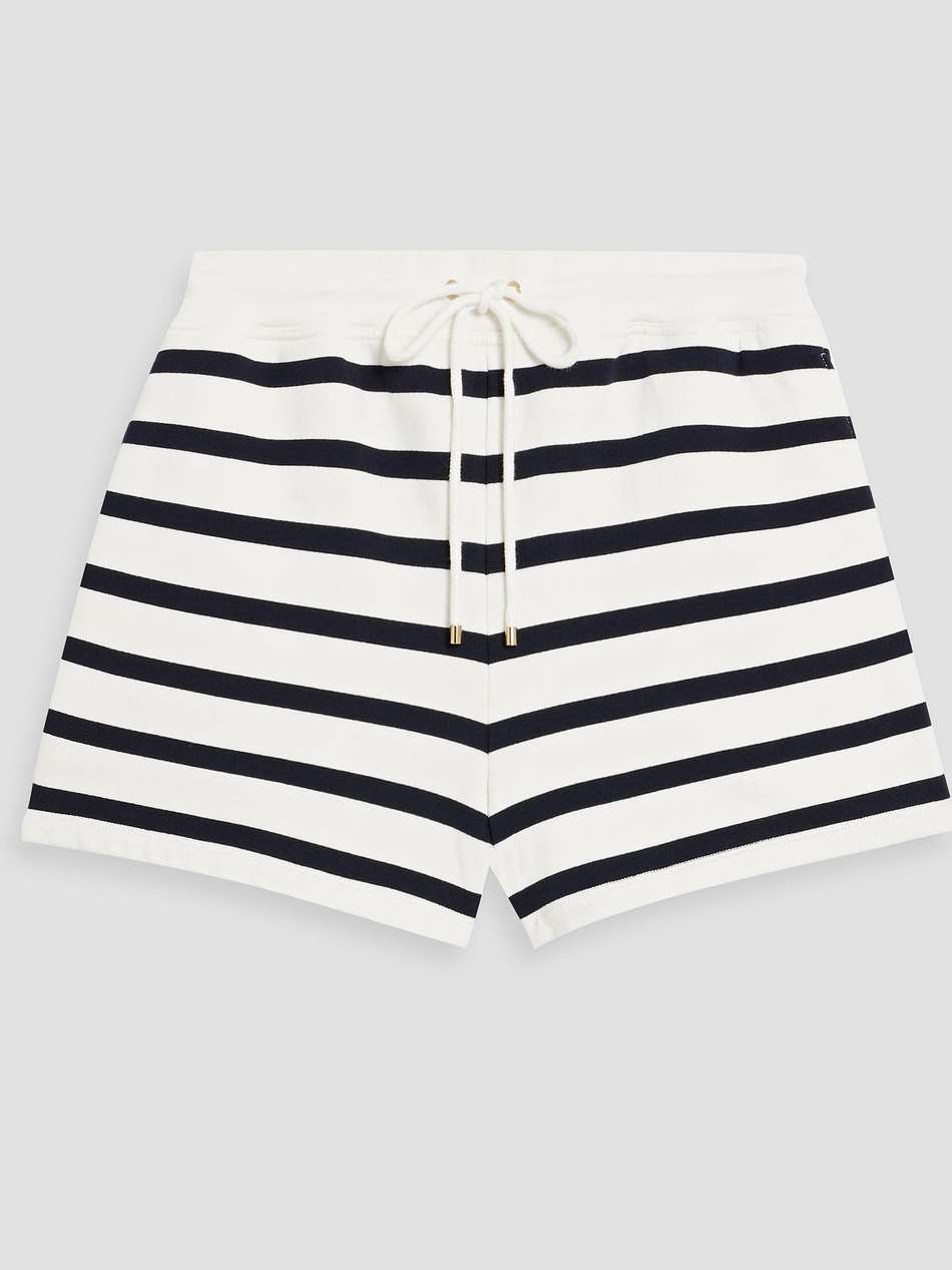 varsity striped french cotton-blend terry shorts
