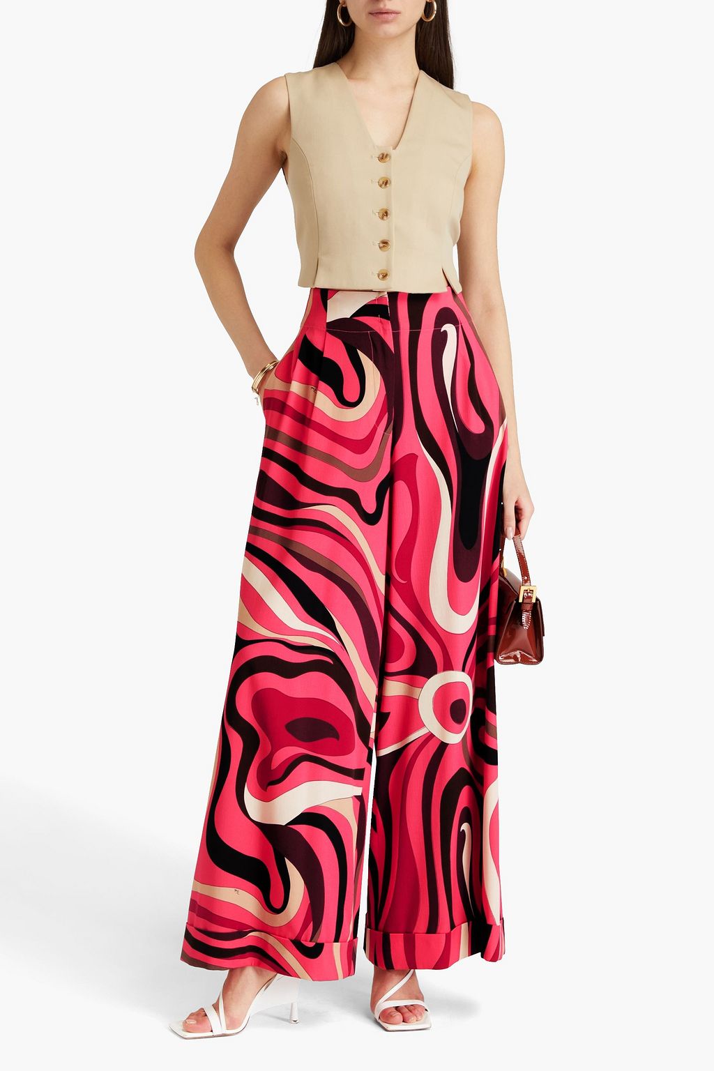 PUCCI Hose mit weitem Bein aus Twill aus einer Wollmischung mit Print