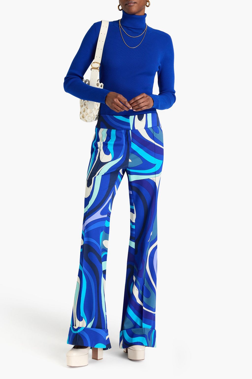 PUCCI 프린트 울 혼방 트윌 플레어 팬츠