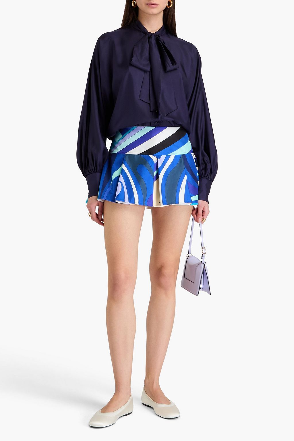 PUCCI 프린트 실크 트윌 플리츠 미니 스커트
