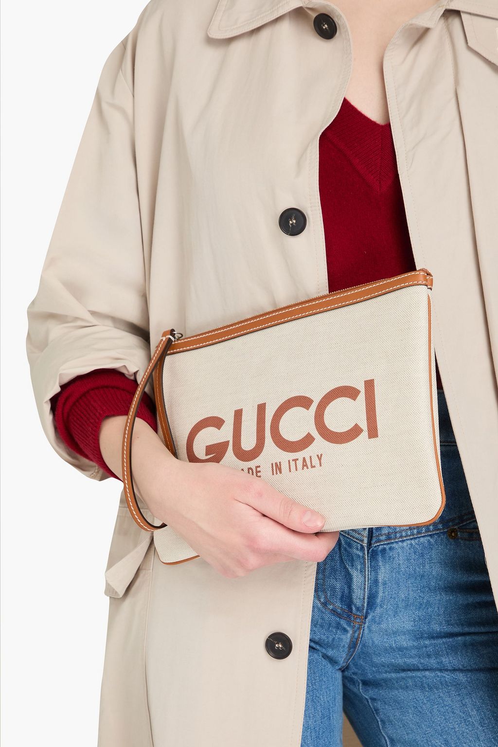 GUCCI 로고 프린트 캔버스 파우치