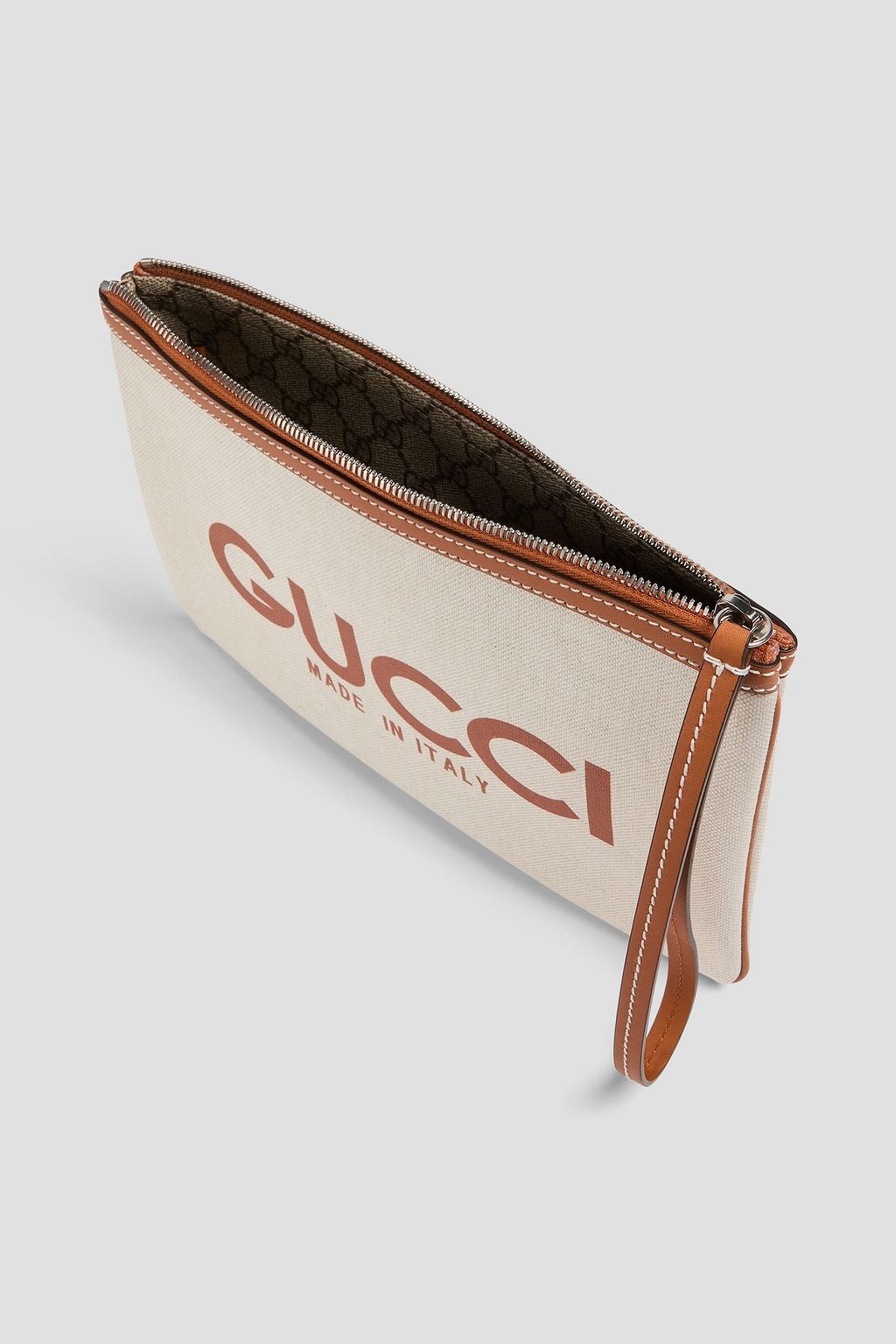 GUCCI 로고 프린트 캔버스 파우치