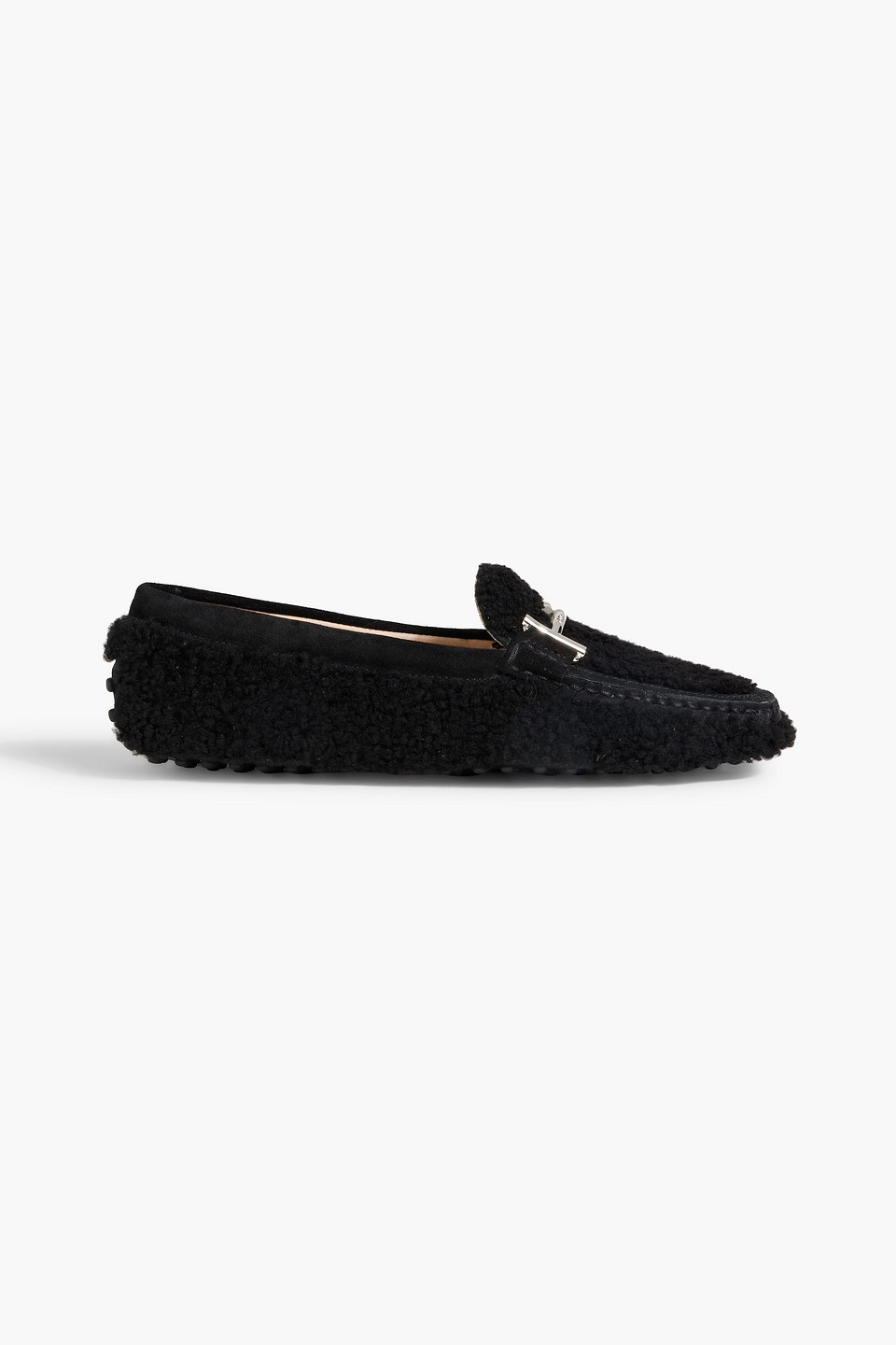 Tod's Double T Shearling Loafers In Black