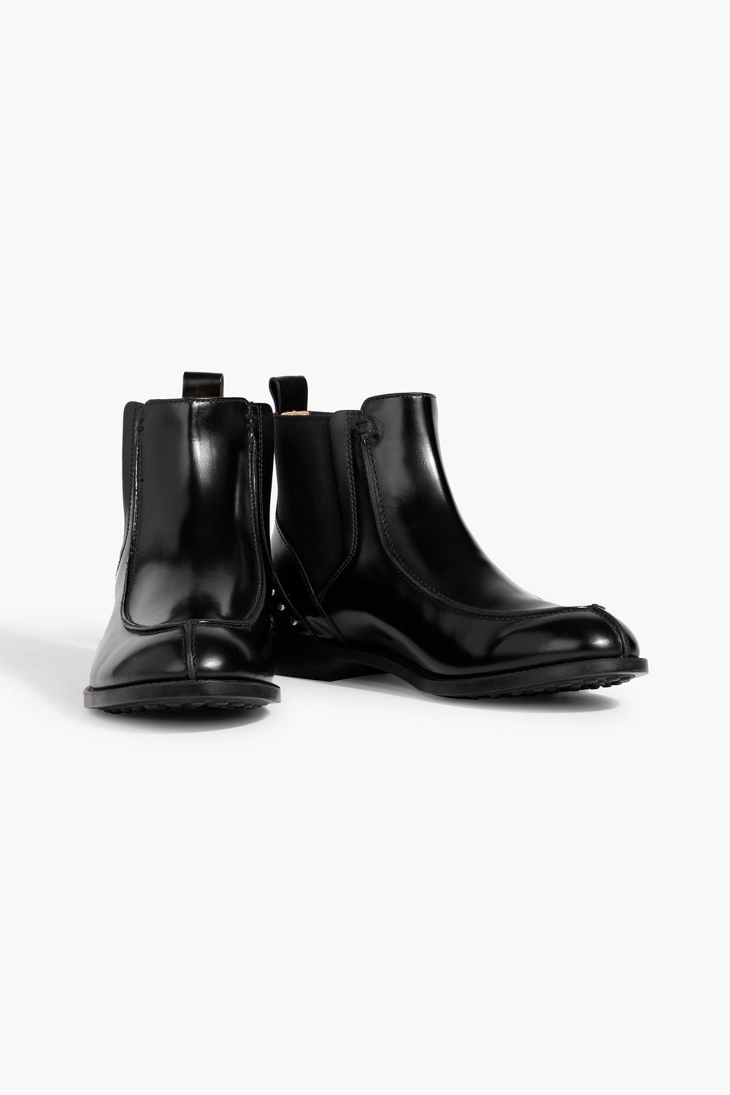 TOD'S Studded glossed-leather Chelsea boots
