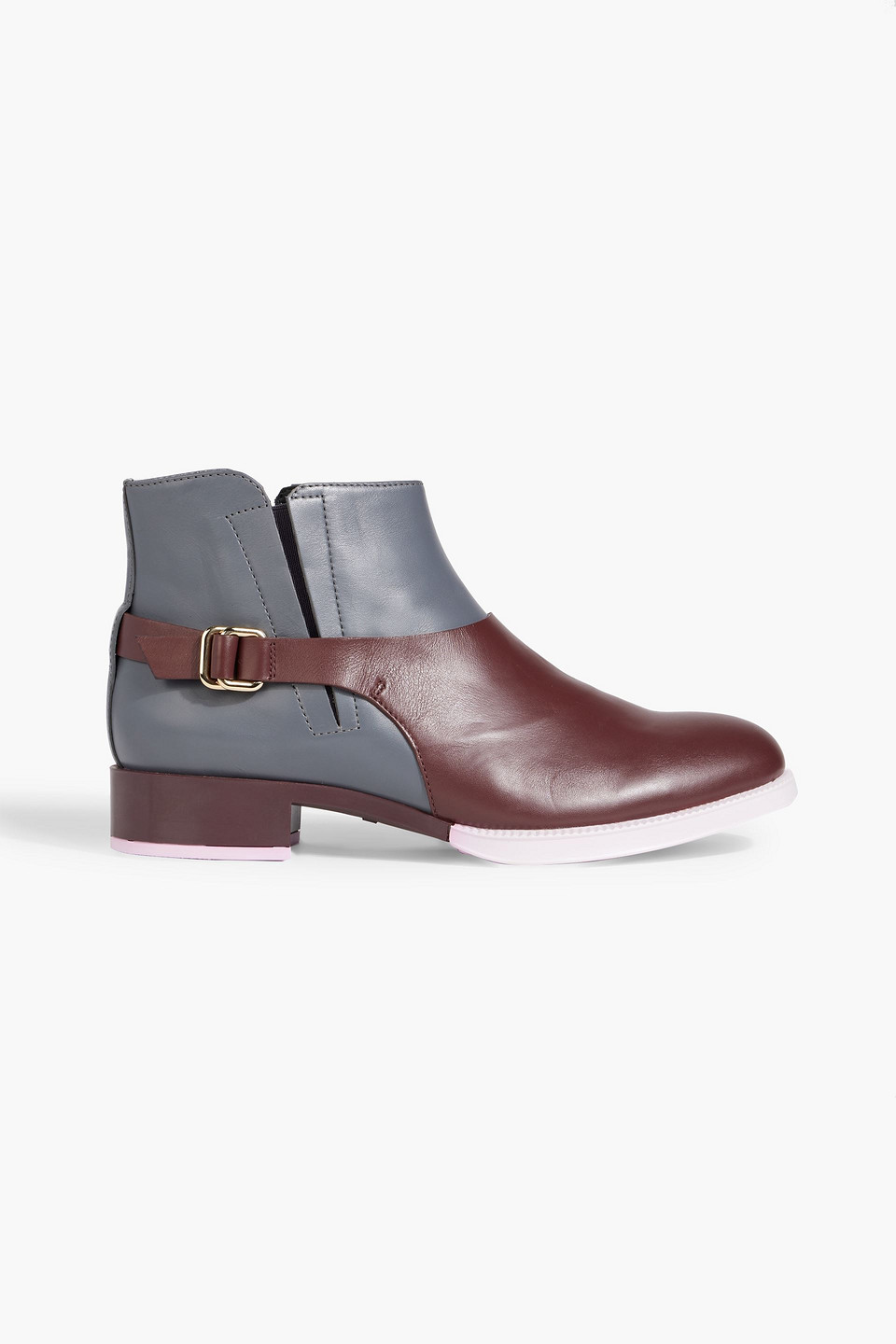 Tod's Buckled Color-block Leather Ankle Boots In Brown