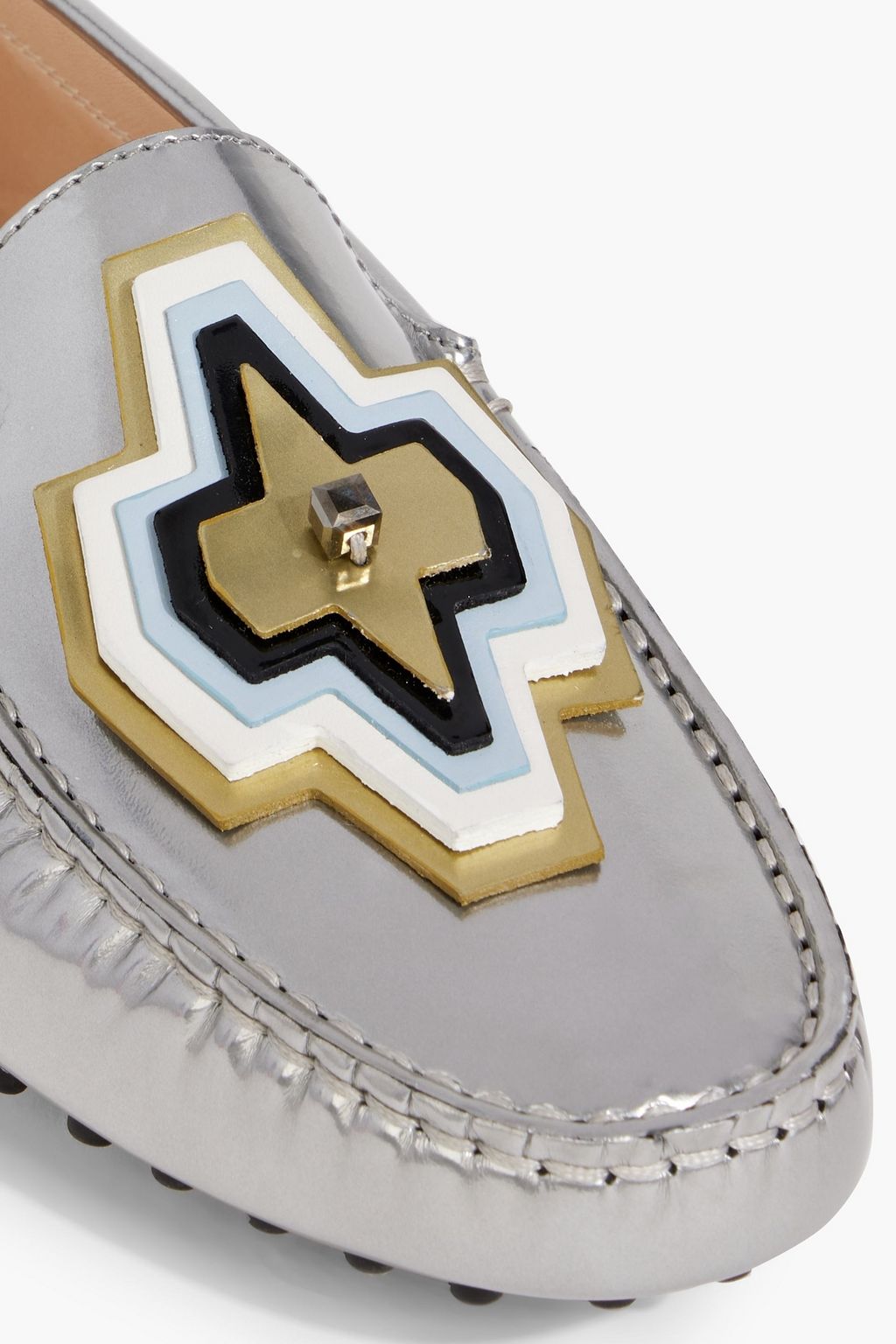 TOD'S Embellished mirrored-leather loafers