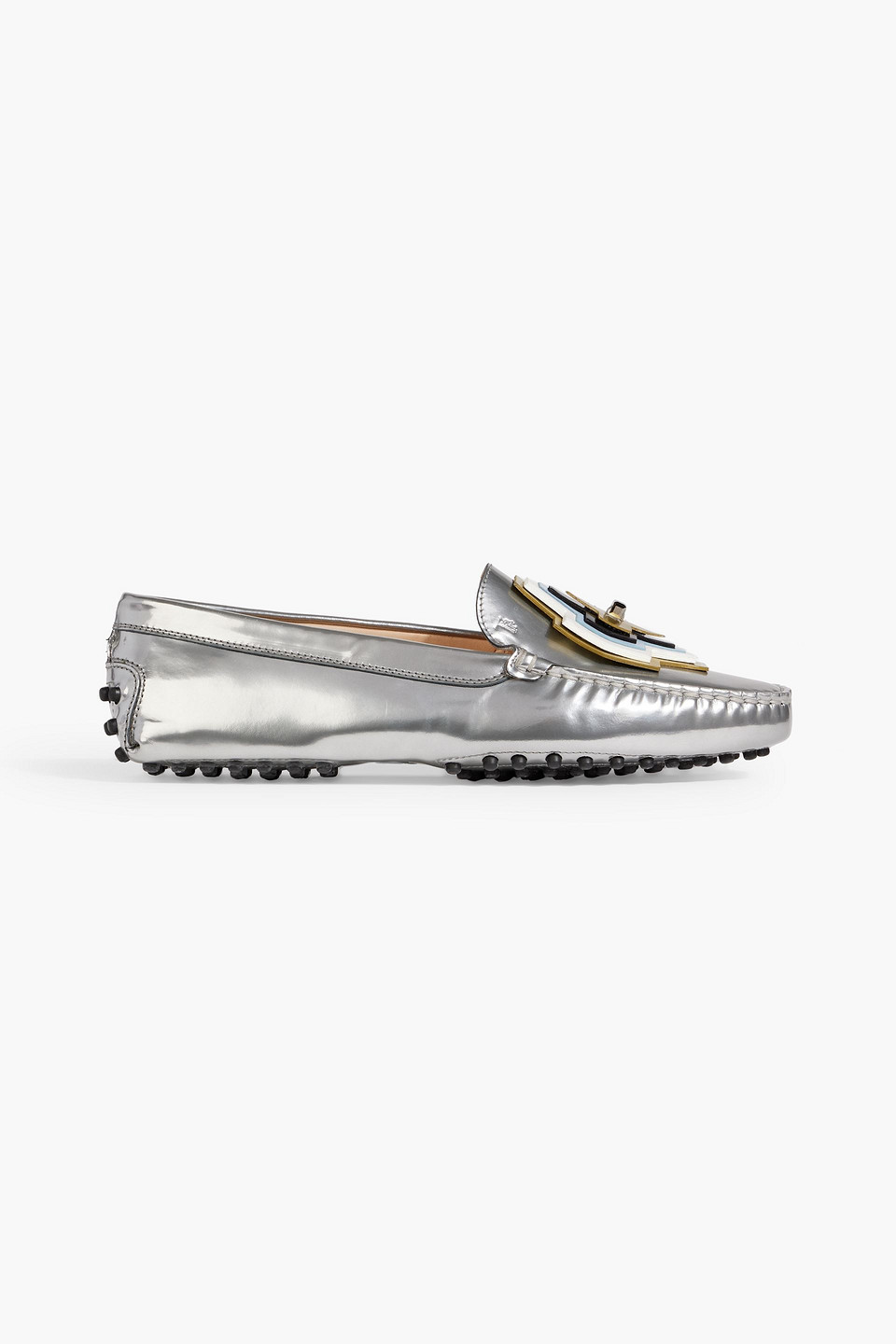 Tod's Embellished Mirrored-leather Loafers In Silver