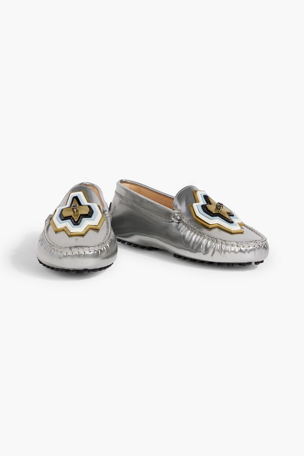 TOD'S Embellished mirrored-leather loafers