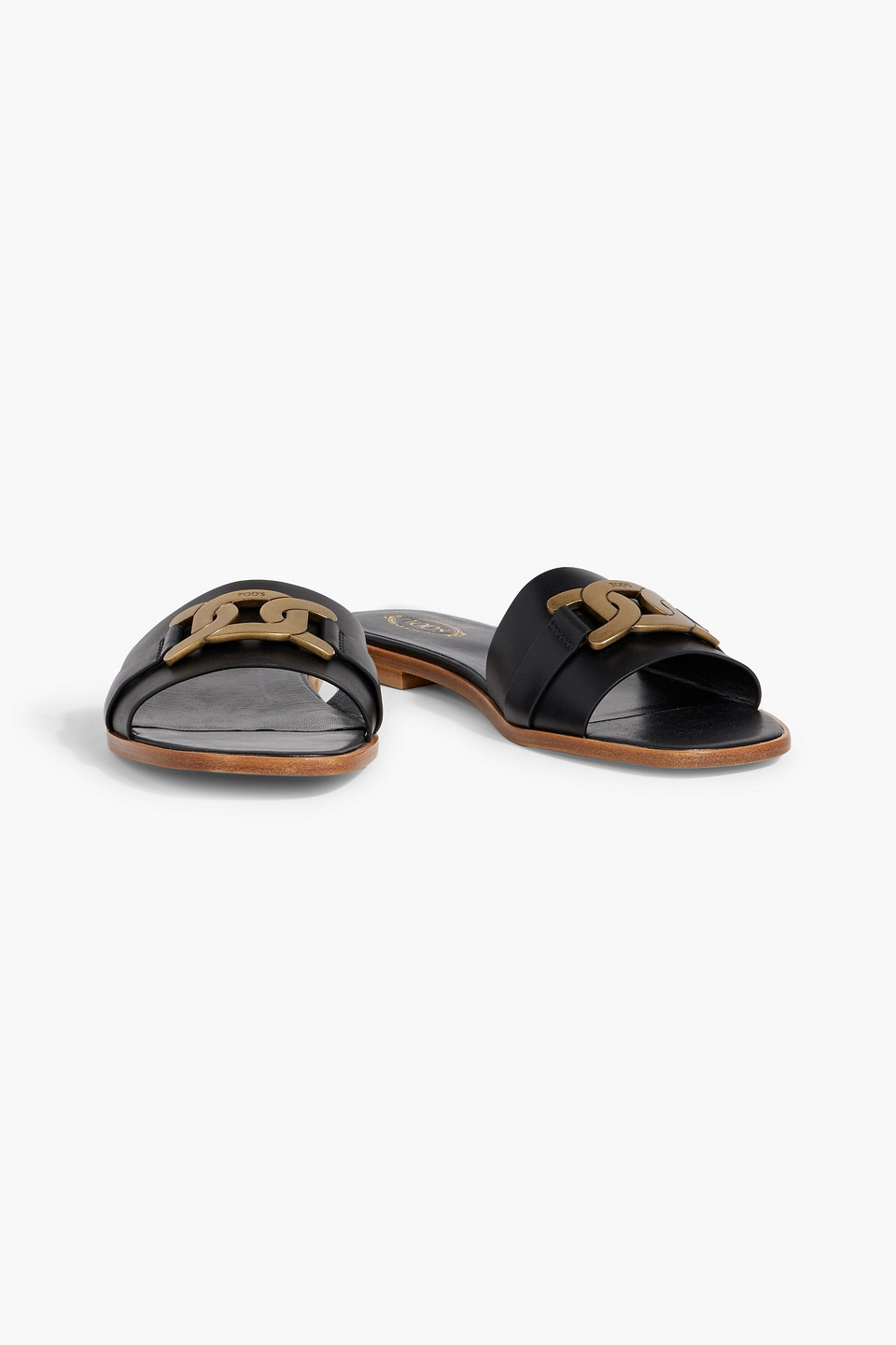Tod's Chain-embellished Leather Slides In Black