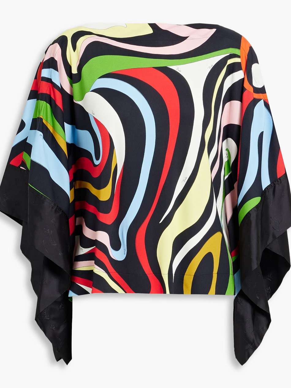printed jersey and satin-jacquard top