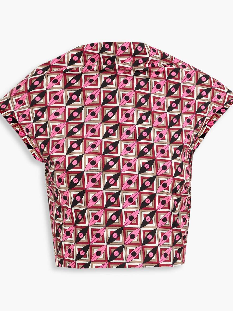 cropped tie-back printed cotton-poplin top