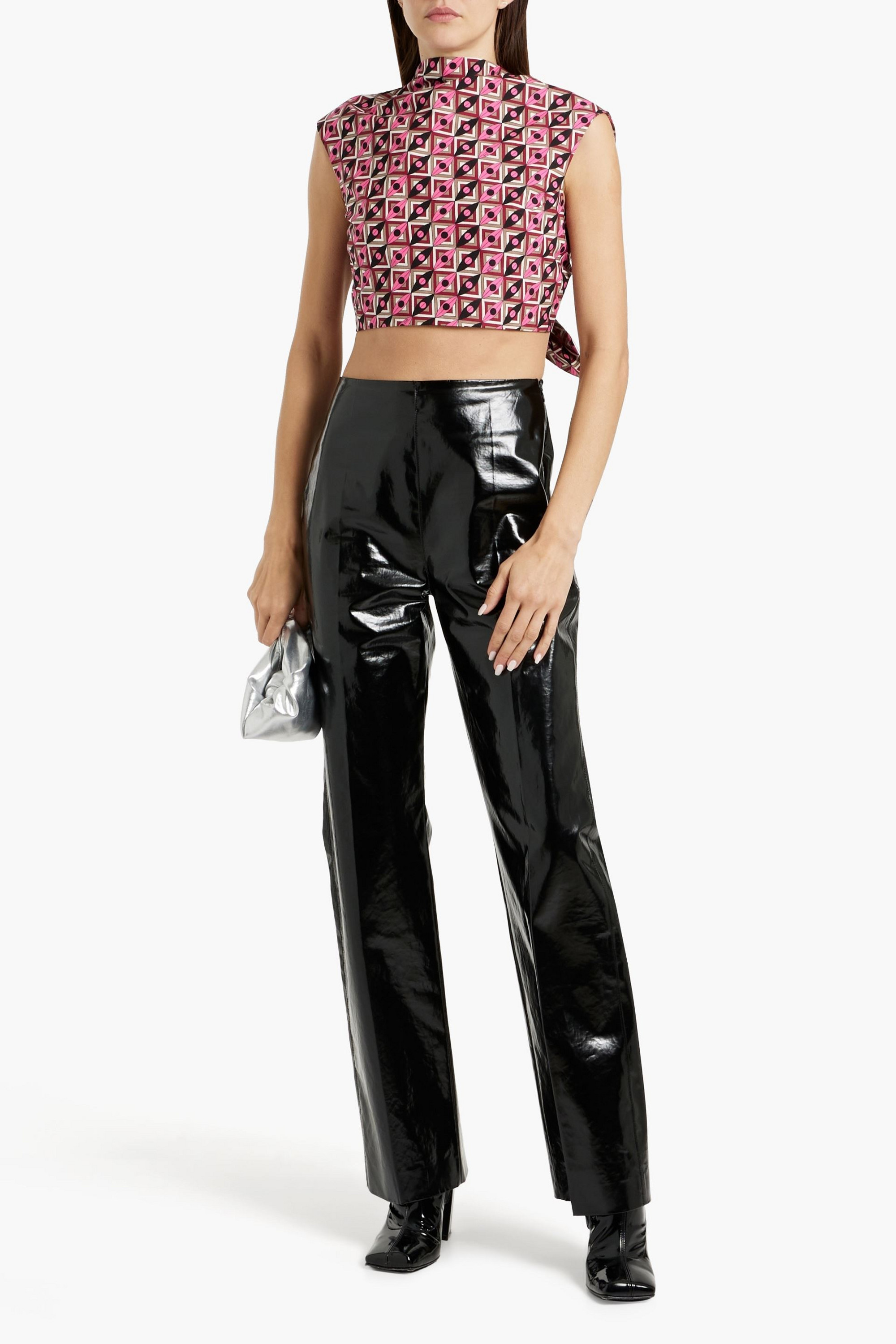 Pucci Cropped tie-back printed cotton-poplin top