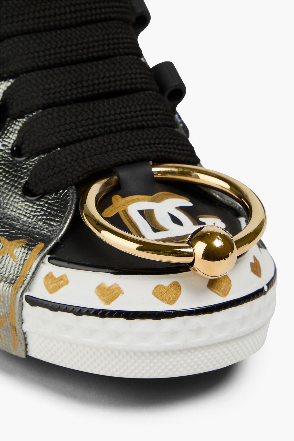 DOLCE&GABBANA حذاء سنيكرز من الجلد بملمس نافر وأملس مزين بطبعات
