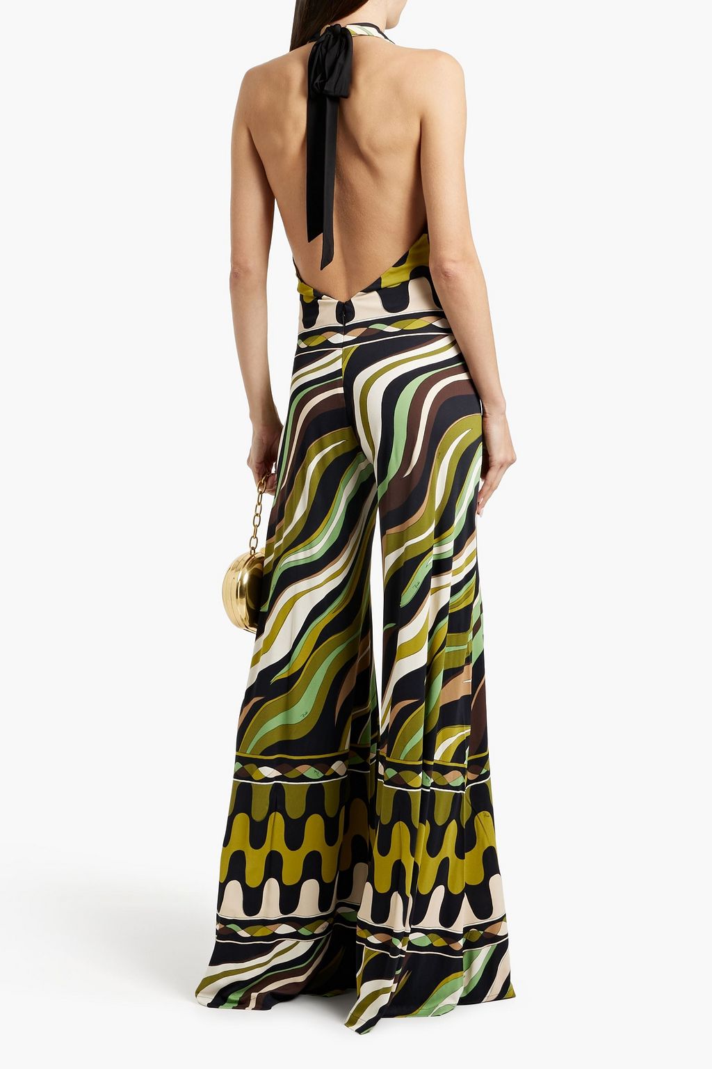PUCCI Printed stretch-jersey halterneck wide-leg jumpsuit