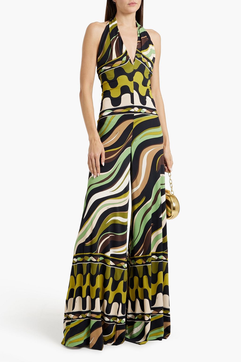 PUCCI Printed stretch-jersey halterneck wide-leg jumpsuit